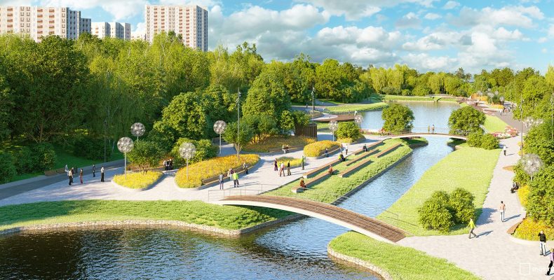 В пойме реки Битцы в Москве до конца года появится трехъярусный парк